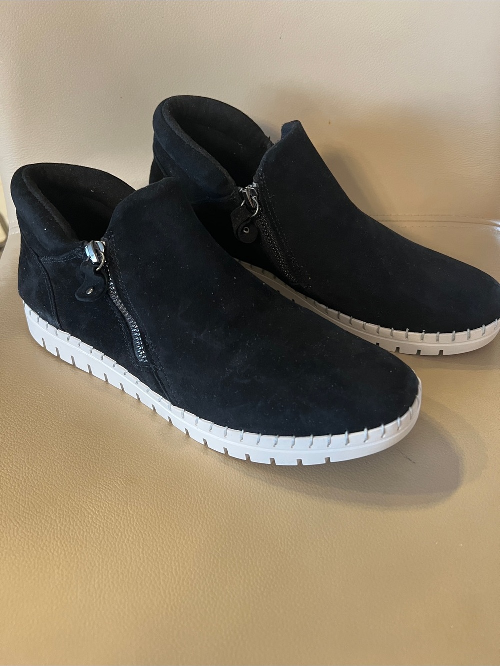 Women's Black Suede Ankle Zip Sneakers Booties